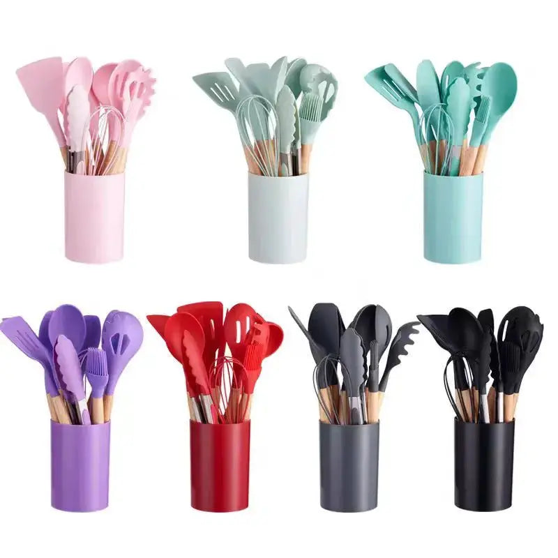 12-Piece Set Spatula Scraper Non-stick Kitchen Utensils Set Mini Version Silicone Kitchen Utensils Wooden Handle Silicone from PriceLows™