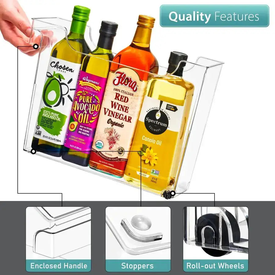 Roll Out Bottle Organization Bins 2 Sizes Pantry Under Sink Organizer with Wheels amp Handles Clear Plastic Organizing Container from PriceLows™