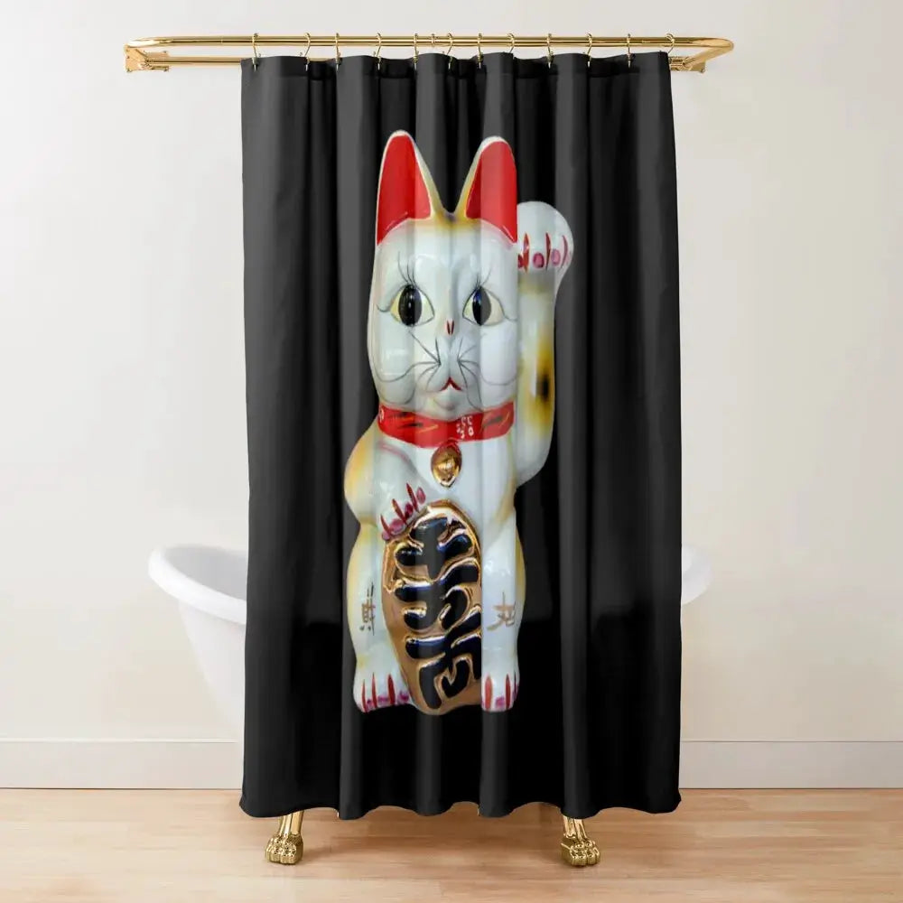 Japan Lucky Fortune Cat Shower Curtain Gold Coin Bathroom Decoration With Hook Polyester Fabric Waterproof Shower Curtain Hooks from PriceLows™