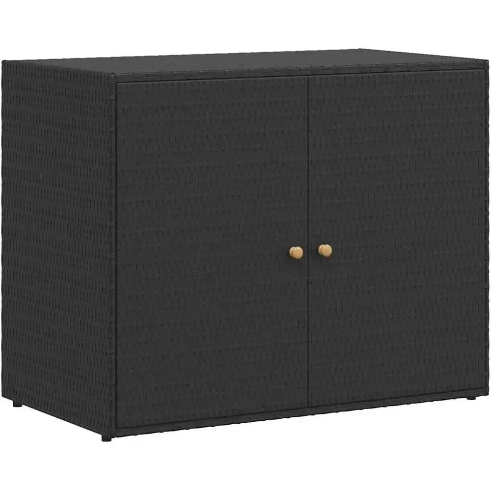 Garden Storage Cabinet, Outdoor Tool Chest, Black Poly Rattan with Solid Acacia Wood Door Knobs, Powder-Coated Steel e, Weather- from PriceLows™