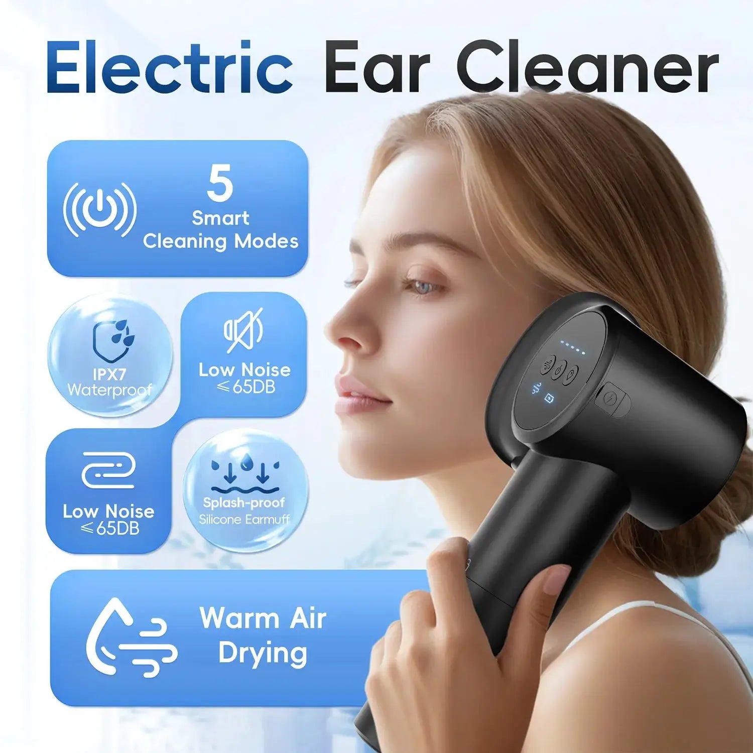 Ear Wax Cleaner Kit Ear with Mild Drying Safe Ear Cleaner with Dual-Compartment Design, Ear Wax Removal IPX7 5 Pressure Settings from PriceLows™