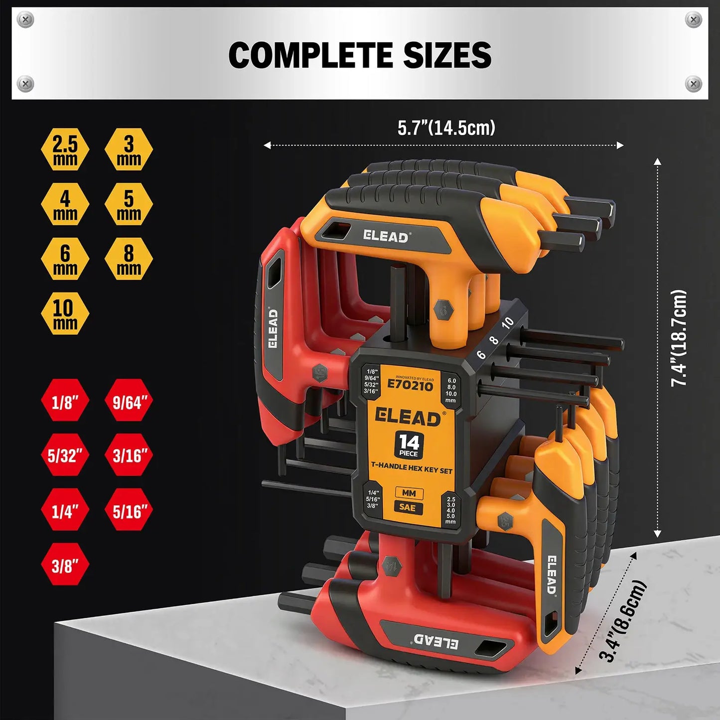 ELEAD 14PC T-Handle Allen Wrench Set, Metric & SAE, Long Arm Hex Key with Storage Rack, Portable Tools for Home Repair from PriceLows™