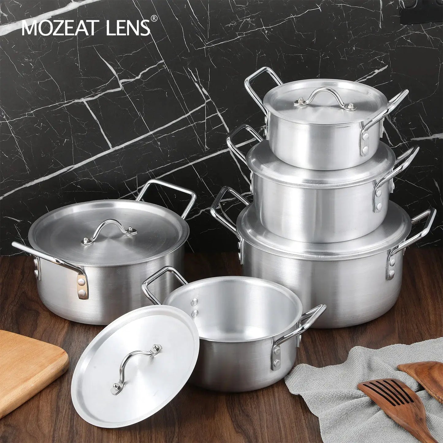 10pcs Aluminum Cookware Set - 5 Pots And 5 Lids (6.3/7.09/7.87/8.66/9.45inch), Sandblasted Non-Stick, Durable for Steaming/Boiling | Steamer, Kitchen Essentials from PriceLows™