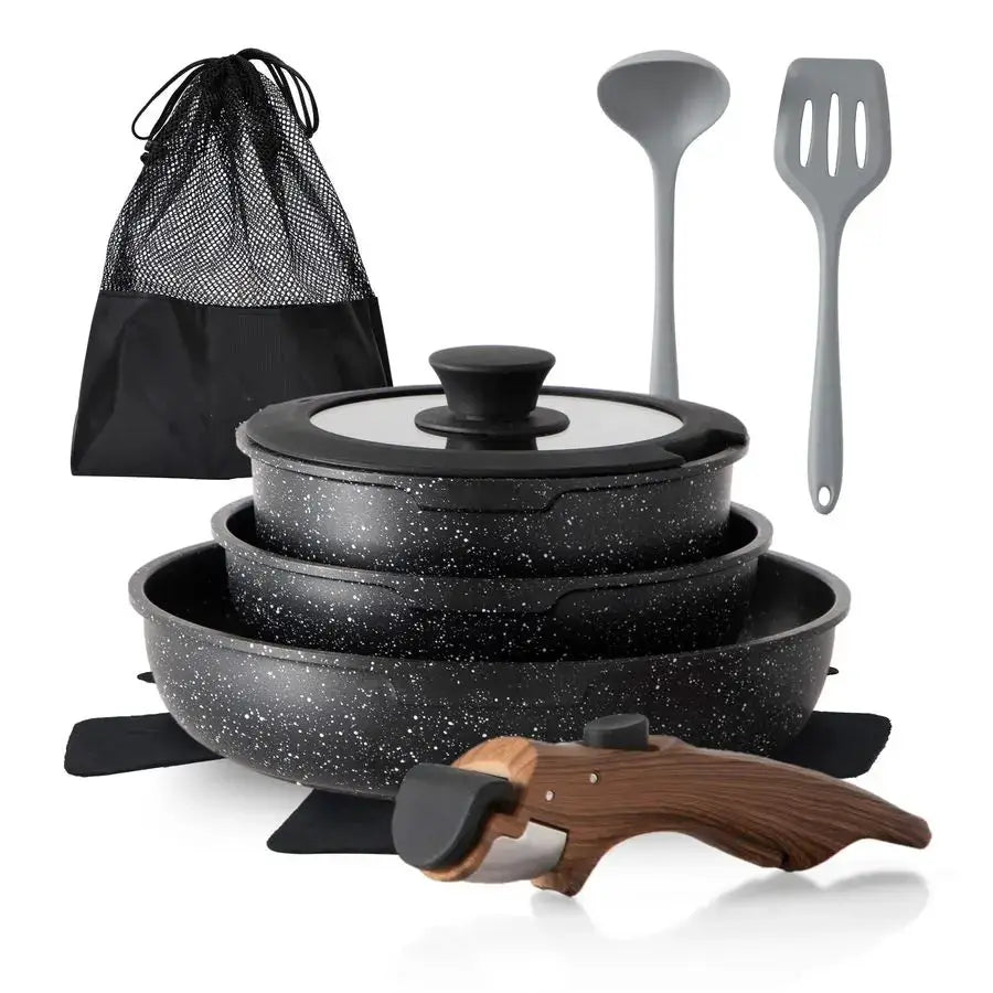 Pcs Pots and Pans Set Non Stick, Nonstick Kitchen Cookware Sets Detachable Handle, Induction Pots and Pans Set with Removable Ha from PriceLows™