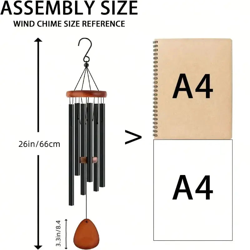 1pc 26-Inch Deep Tone Wind Chimes Soothing Black Aluminum Coated Memorial WindChimes with Durable Pine Wood Perfect Outdoor Gift from PriceLows™