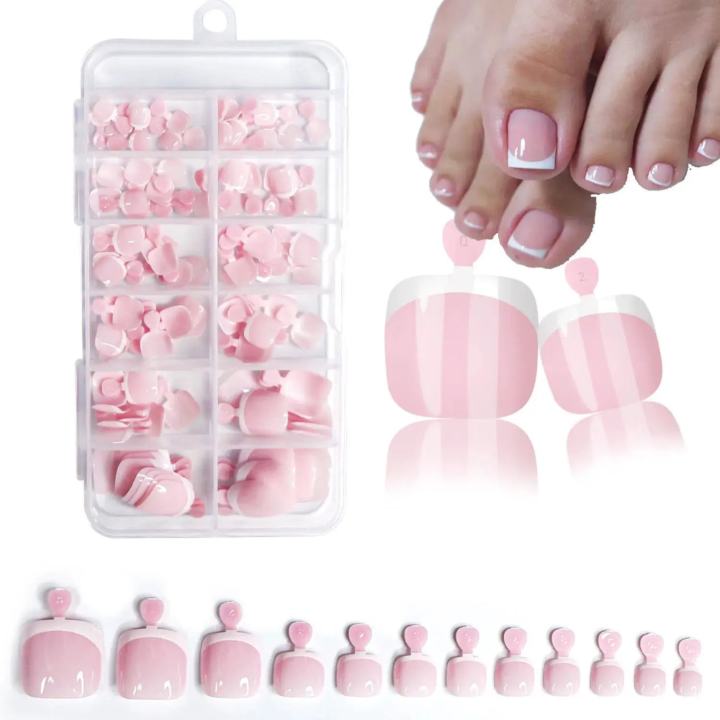 Press On Toenails | Glossy Nude Pink French Tips | 120 Pcs | Size S