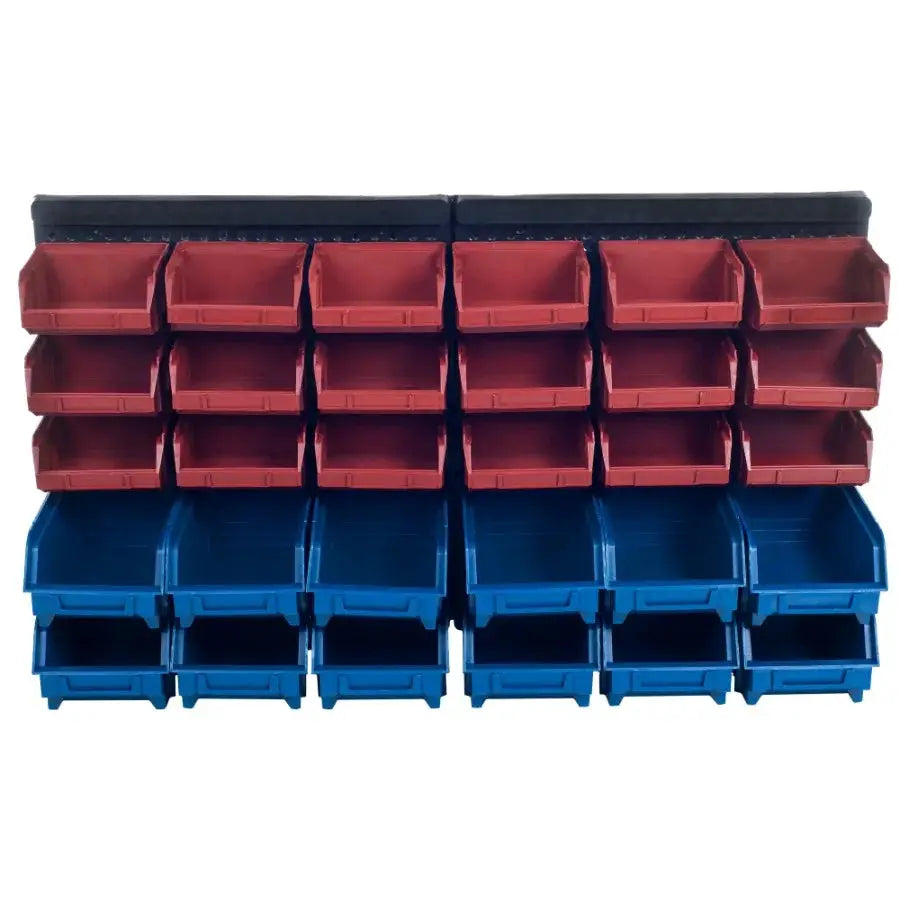 Wall-Mounted 30-Compartment Garage Storage Bins for Tools Supplies Durable Plastic, Space-Saving Organization, Red and Blue Col from PriceLows™