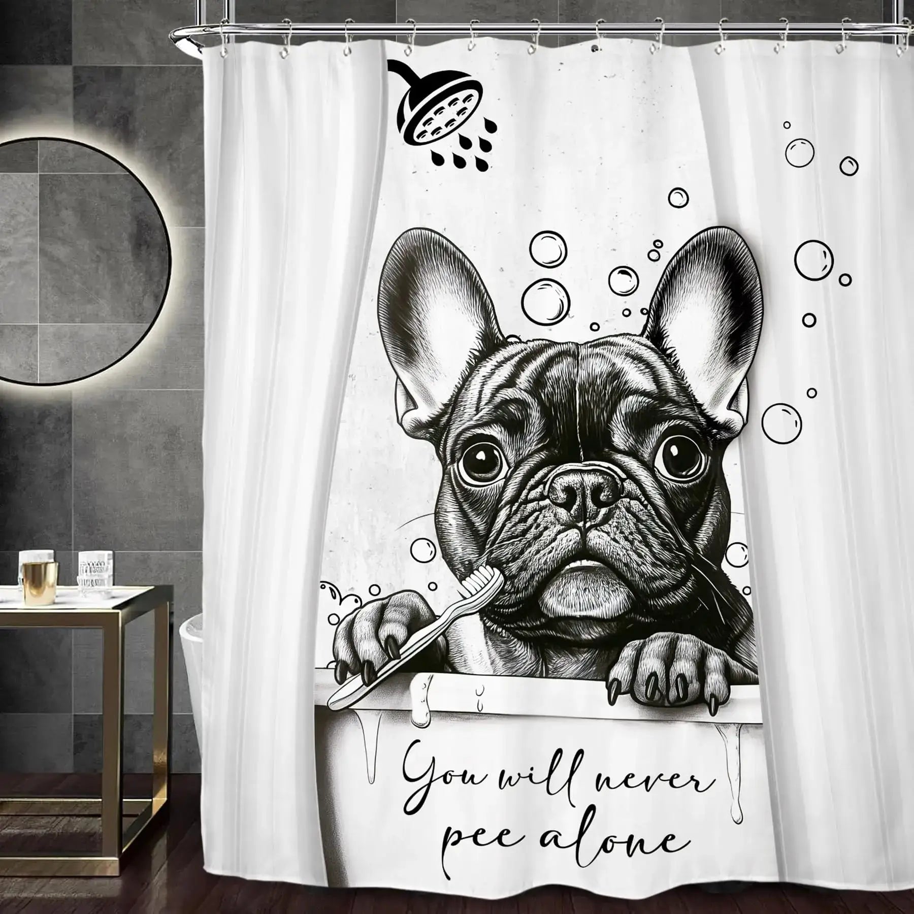 Funny Dog Shower Curtain Set Bathroom Bulldog Labrador Vintage Retro Hilarious Animal Waterproof Bathroom Curtain with 12 Hooks from PriceLows™