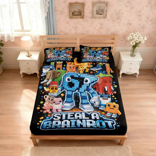 3pcs Funny 67 Element Printed Coreless Bed Sheet Set, Multi Size Soft Bed Cover, Bedroom Bedding Decoration, Machine Washable from PriceLows™