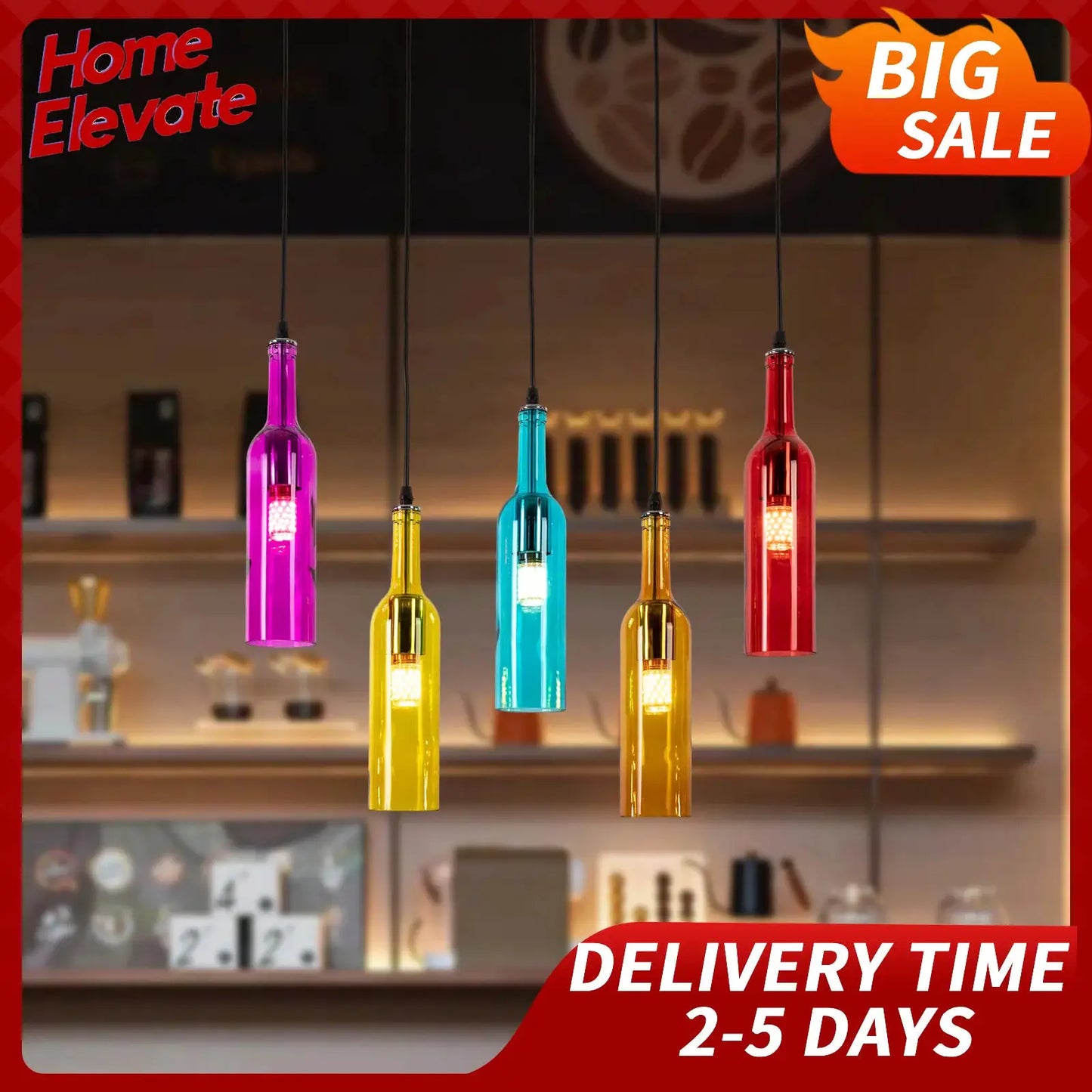 5-Light Wine Bottle Chandelier Retro Adjustable Hanging Chain Lighting for Living Room Bedroom Bar Cafe Restaurant Hotel Decor from PriceLows™