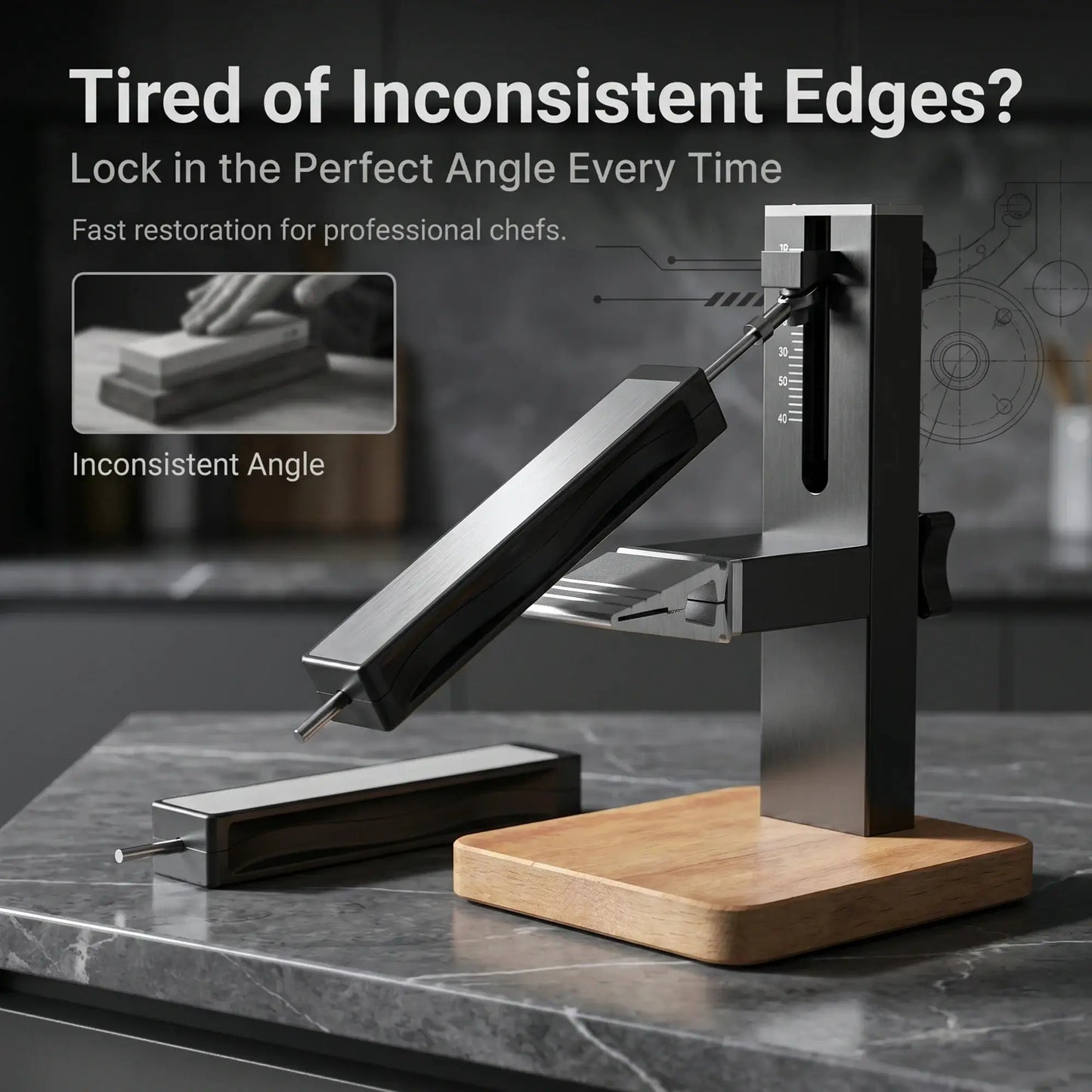 Knife Sharpener System | Adjustable | Solid Wood Base | Grits 360 1000
