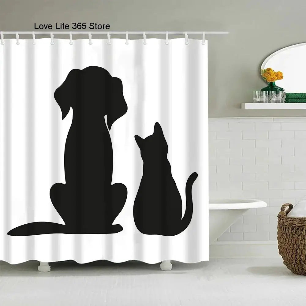 Puppy Cat Cute Cartoon Shower Curtains Washable Fabric Polyester For Bathtub Art Bathroom Decor Partition With Hooks Waterproof from PriceLows™