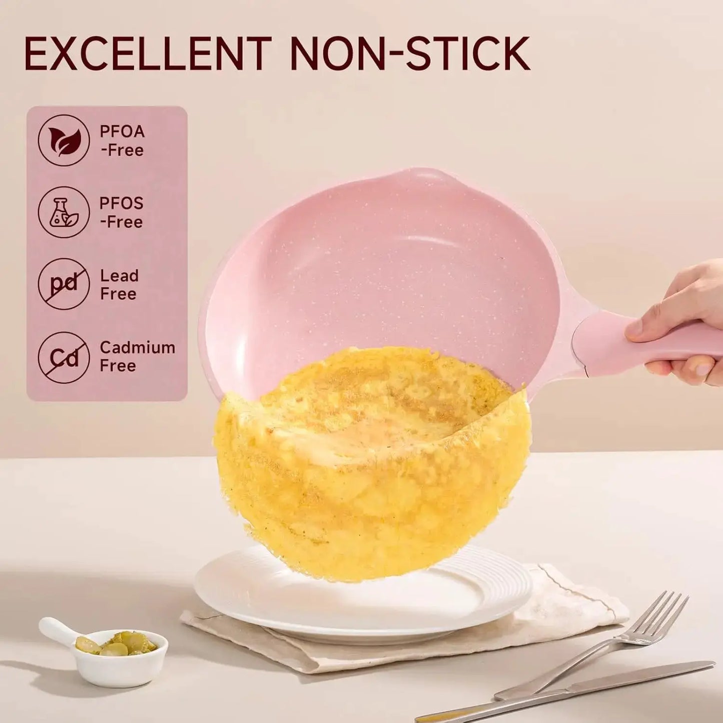 23pc Nonstick Pink Pots and Pans Set, PFAS-Free Healthy Kitchen Cookware, Induction Safe Frying Pans Saucepans Griddle Crepe Pan from PriceLows™