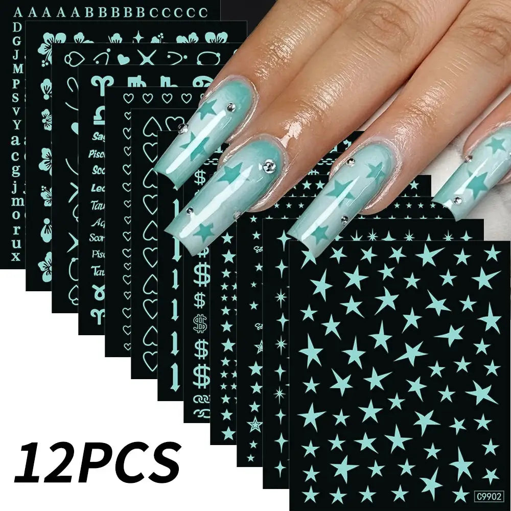 12Pcs 3D Gold Sliver Stars Nail Stickers Bronzing Starlight Nail Art Decals Self Adhesive Slider Decals DIY Nail Tips Decoration from PriceLows™