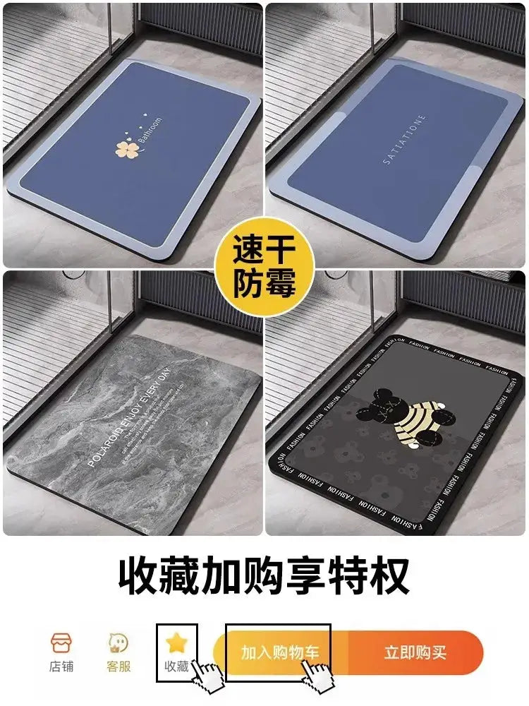Diatomite Bath Mats Bathroom Absorbent Anti Slip Floor Mat Foot Carpet Quick Dry Shower Toilet Rug Doormat Washable from PriceLows™