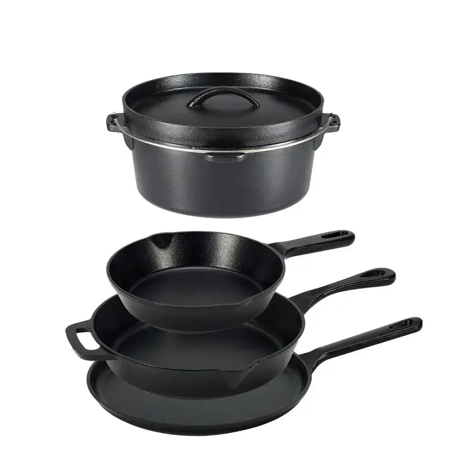 PreSeasoned Cast Iron 5 Pieces Kitchen Pots and Pans Cookware Set, Black, 14.17 x 12.2 x 10.63 in from PriceLows™