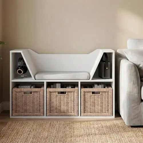 5-Cube Bookshelf With Reading Nook And Seat Cushion For Bedroom Living Room White from PriceLows™