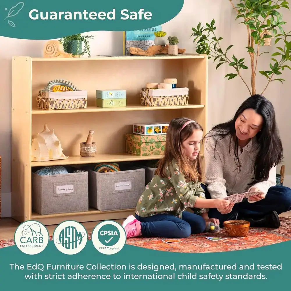 Open Shelving Storage with 3 Fabric Bins: Wooden Kids Bookcase and Toy Organizer for Homeschool and Classroom Use from PriceLows™