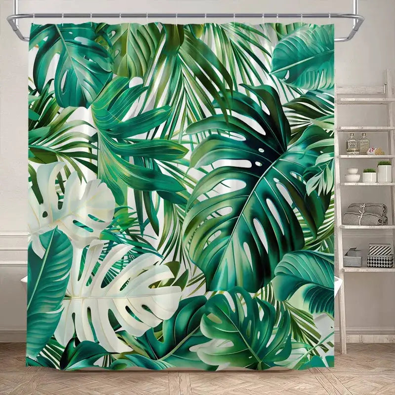 Tropical Leaves Shower Curtain Green Palm Leaf Monstera Plant Bath Curtains Set Polyester Fabric Home Bathroom Decor with Hooks from PriceLows™