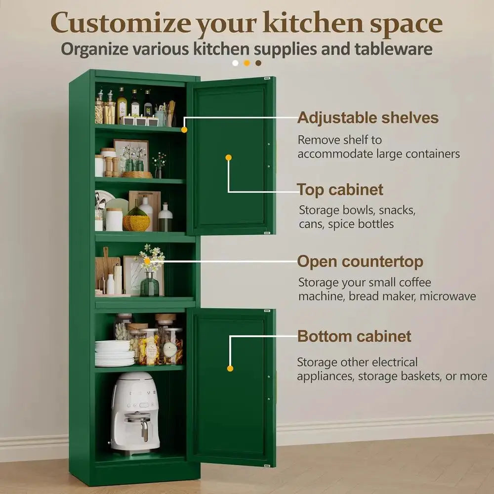 66.93 High Metal 6-Tier Storage Cabinet with 2 Doors, Green, Suitable for Kitchen, Bathroom, Living Room, and More from PriceLows™