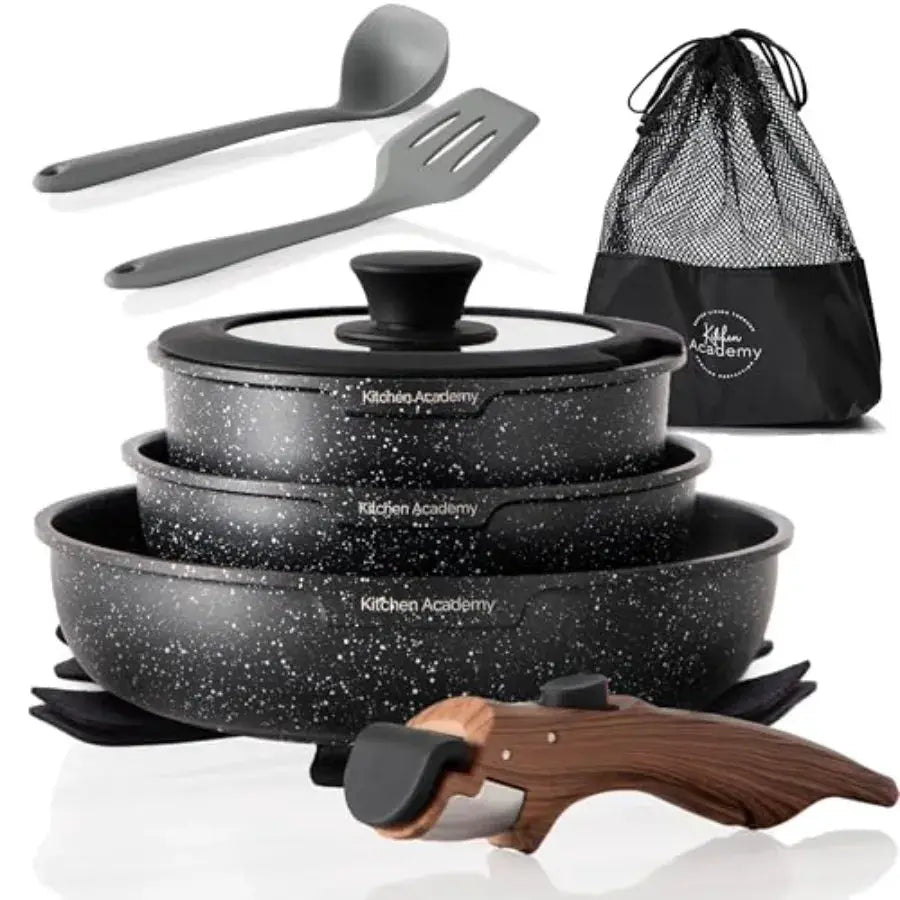 Removable Handle Pots and Pans Set - 10 Pieces Cookware Set with Removable Handle RV Induction Cookware Set for Camp from PriceLows™