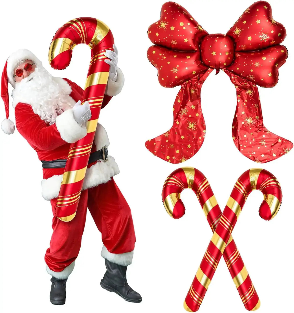 Giant Christmas Balloon Set | 3 Piece | Red Bow And Candy Cane | 5.7 Feet