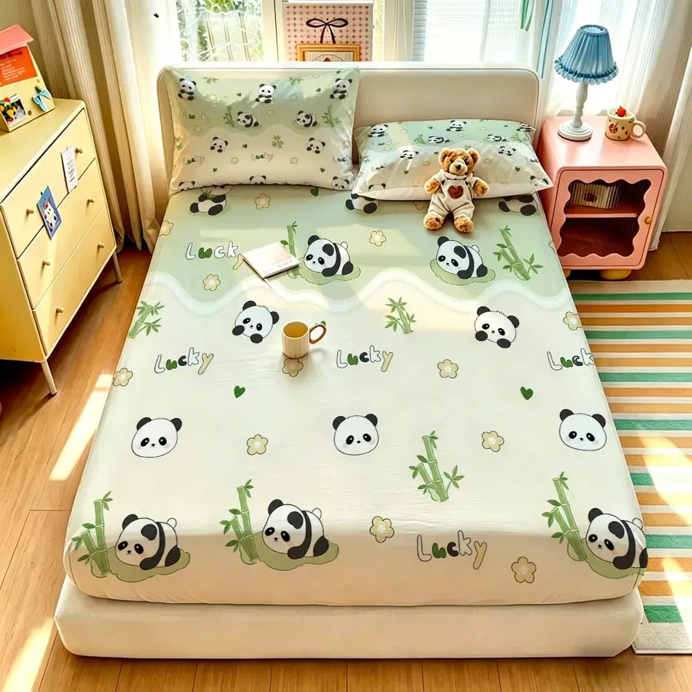 3pcs Cartoon Panda Printed Chipless Bed Sheet Set In Multiple Sizes, Soft Bed Cover, Bedroom Bedding Decoration, Gift Bedding from PriceLows™