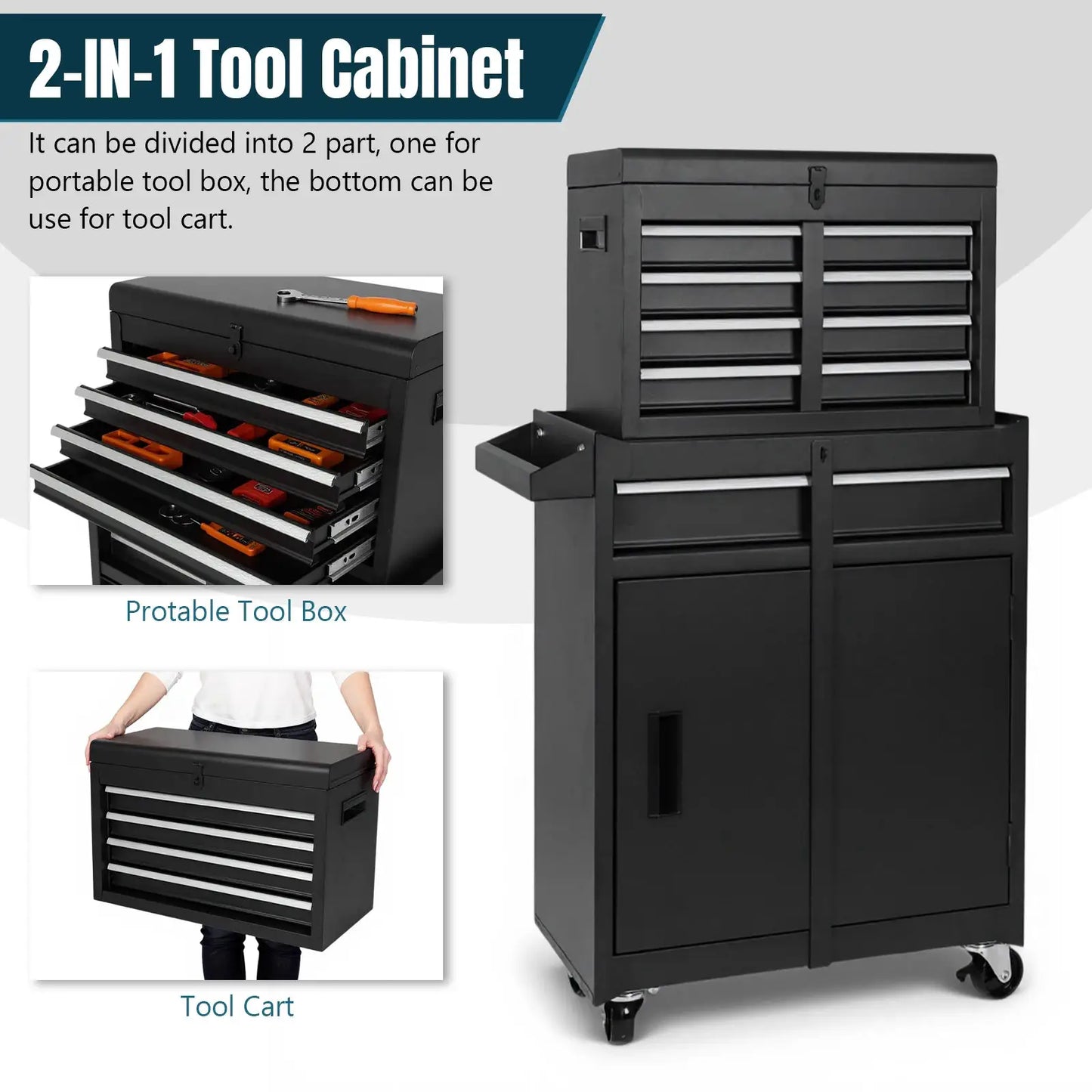 Large Detachable Toolbox with Double Door & Wheels Mechanic Tool Storage Box Large Capacity Storage Cabinet for Garage Tool Room from PriceLows™