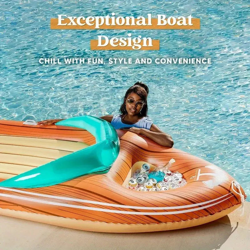 Giant Boat Pool Float | With Cooler | 8 Ft Long | Two Person Capacity