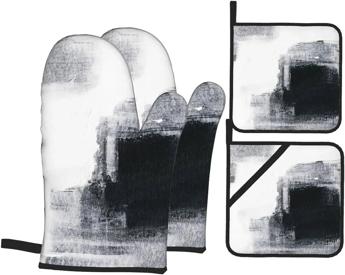 Oven Mitts Set | Abstract Art Blue Grey | Polyester Heat Resistant | 4-Piece Set