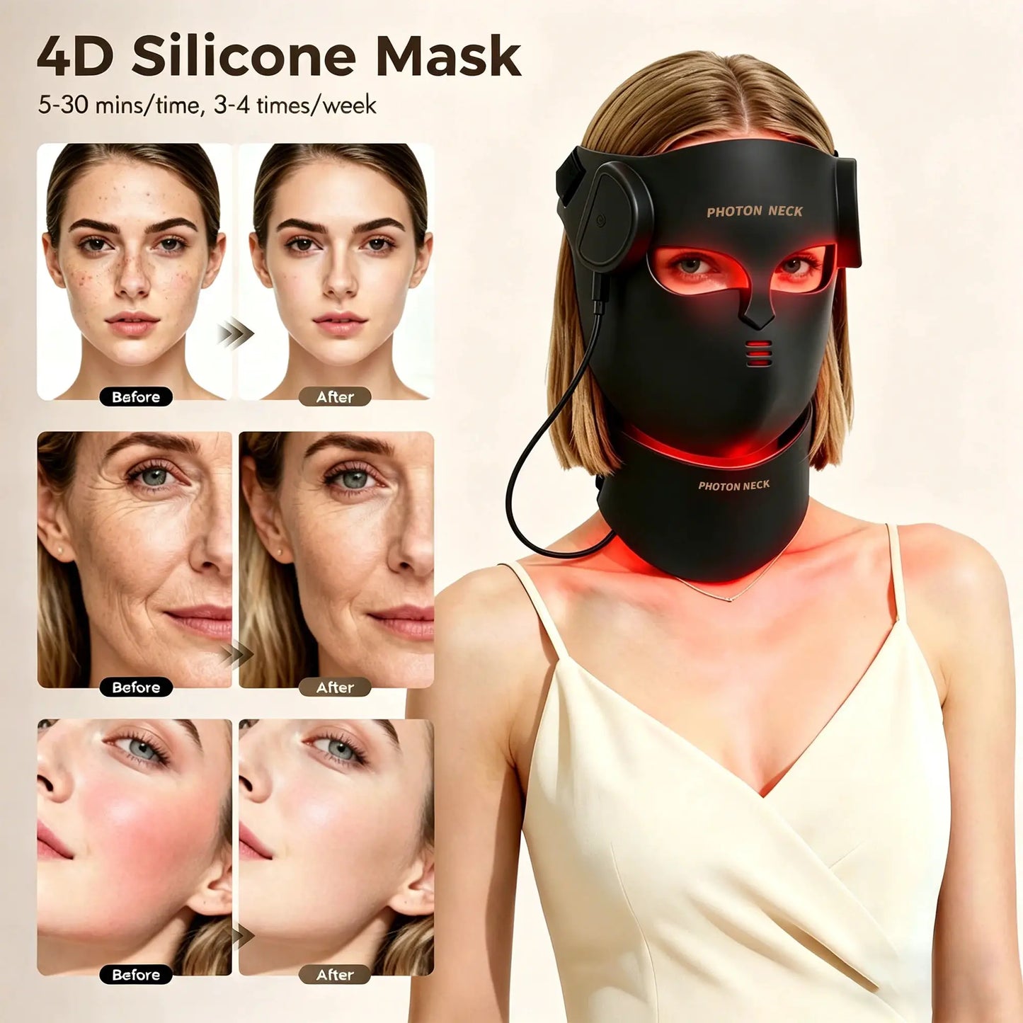 Red Light Therapy 8 Colors LED Face Mask with Neck Silicone Photon Infrared Therapy Mask for Reduce Wrinkle Acne Facial Care from PriceLows™