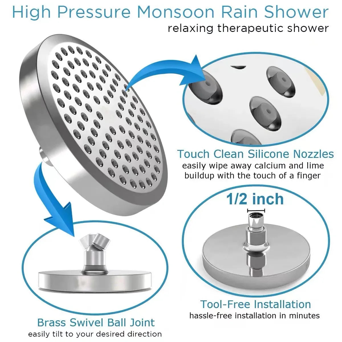 Shower Set | 6 Inch Round Shower Head | Electroplated Finish | Rod Included