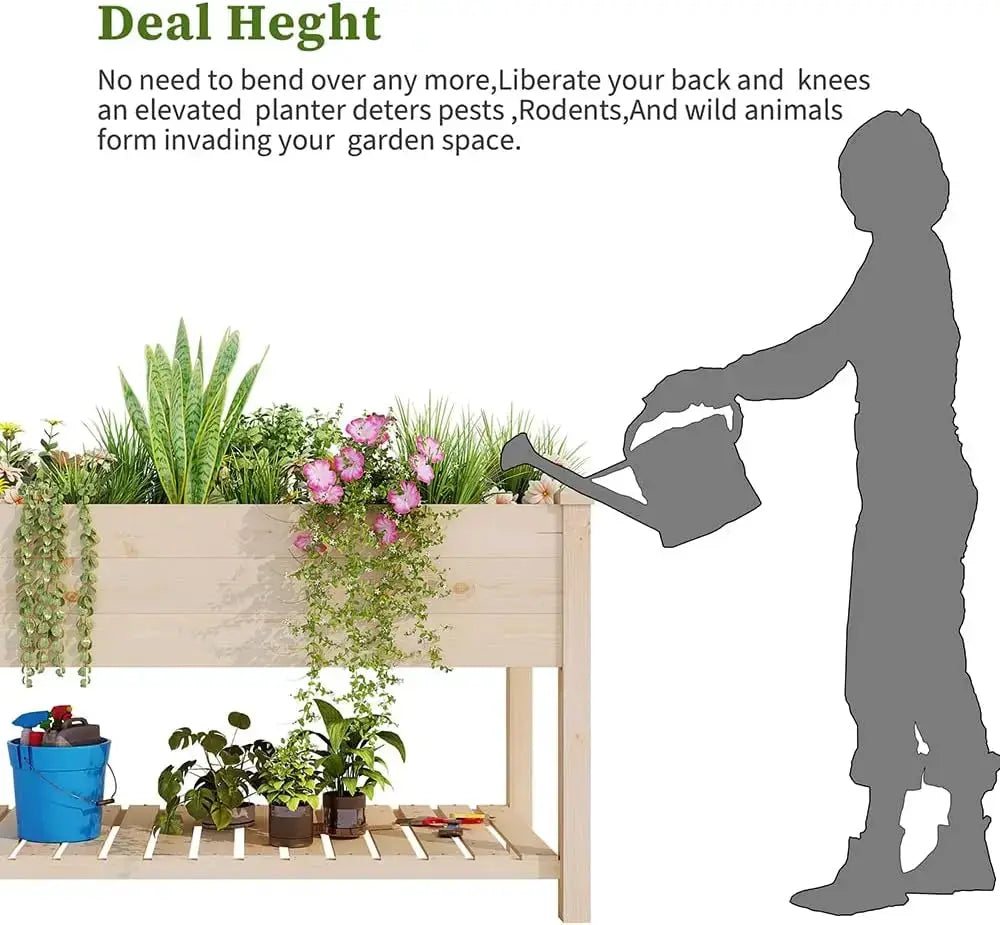 Outdoor Wood Raised Garden Bed, Elevated Large Planter Box with Storage Shelf for Vegetable Flower Backyard Patio Gardening from PriceLows™