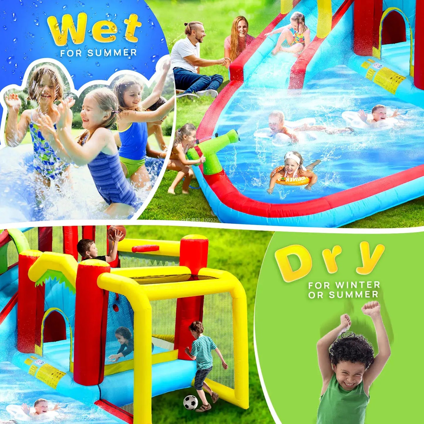 Inflatable Water Slide with Blower, All in 1 Bounce House Jumping Castle With Pool, Outdoor Backyard Playground For Summer Party from PriceLows™
