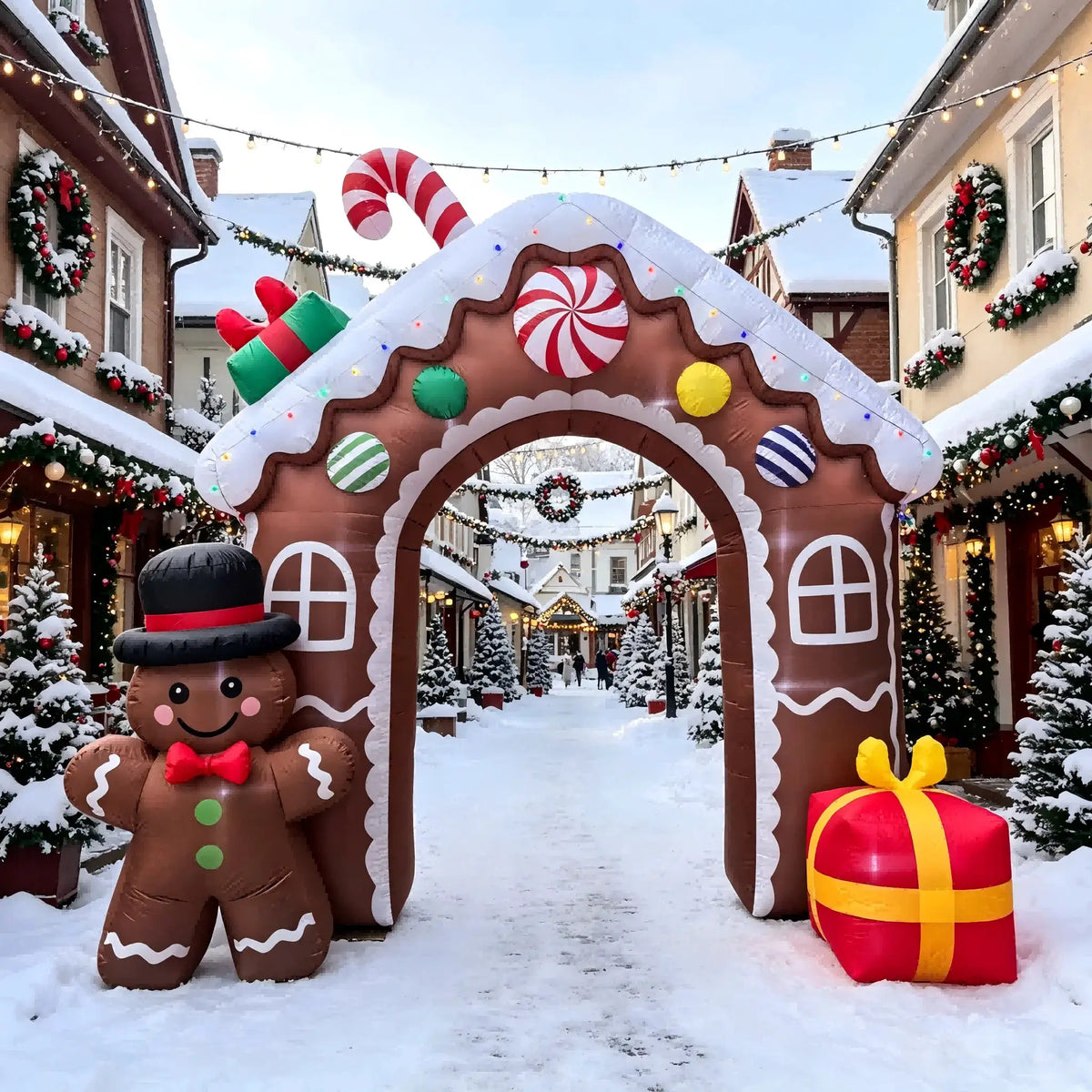Inflatable Gingerbread Archway | 11 Ft | Built In Led Lights | Outdoor Decor