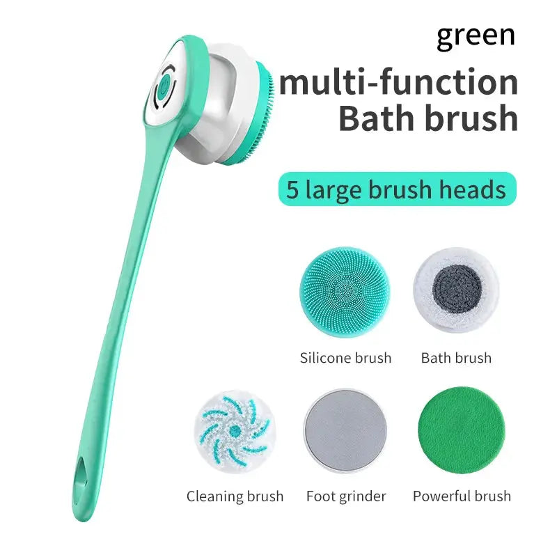 Auto Rotating Electric Waterproof Massage Shower Brush Multi-function Silicone Massage Bath Brush with 5 Large Brush Heads from PriceLows™