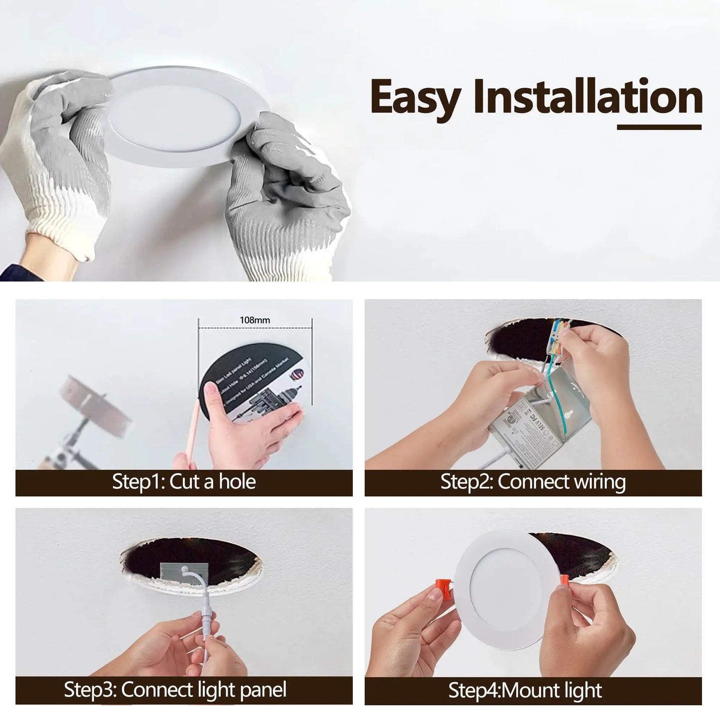 12-Pack LED Recessed Lights with Junction Box, Dimmable Downlights, 3000K-5000K Adjustable Color, Energy-Efficient Ceiling Light from PriceLows™