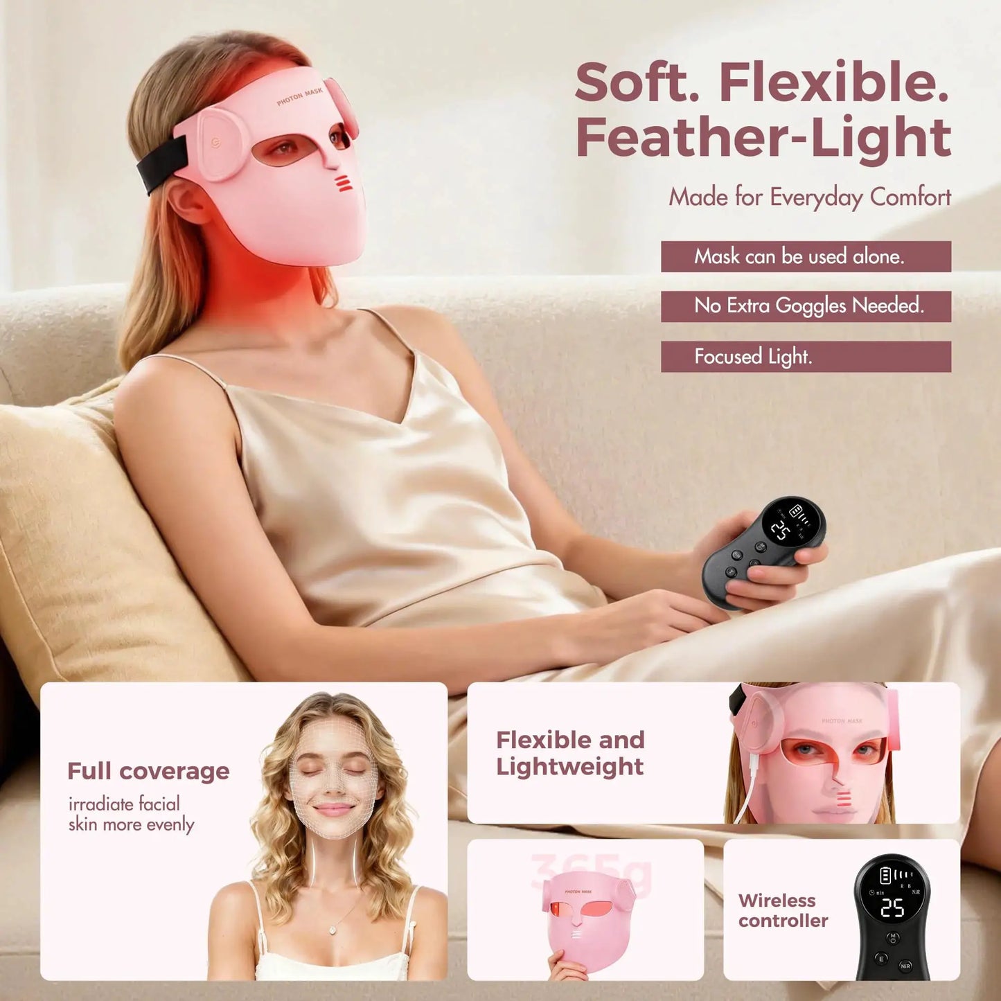 Portable Silicone LED Face Mask 8 Colors LED Red Light Near Infrared Therapy Facial Mask Repair Skin Wireless Use at Home from PriceLows™