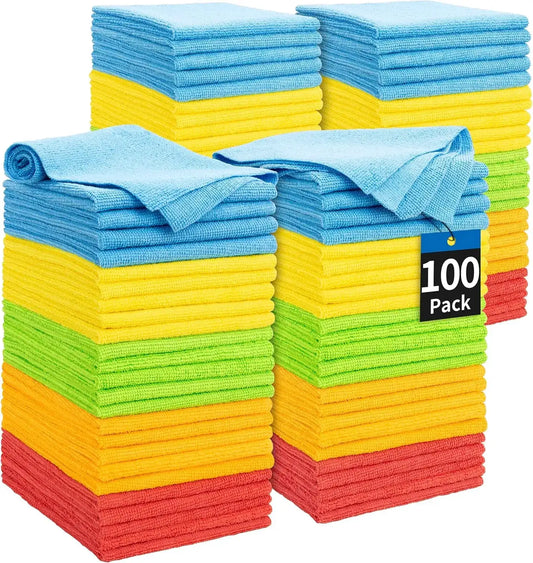 100 Pack Microfiber Cleaning Cloths, 11.5"x11.5" Lint-Free Absorbent Towels for Cars, Home, Kitchen, Garage from PriceLows™