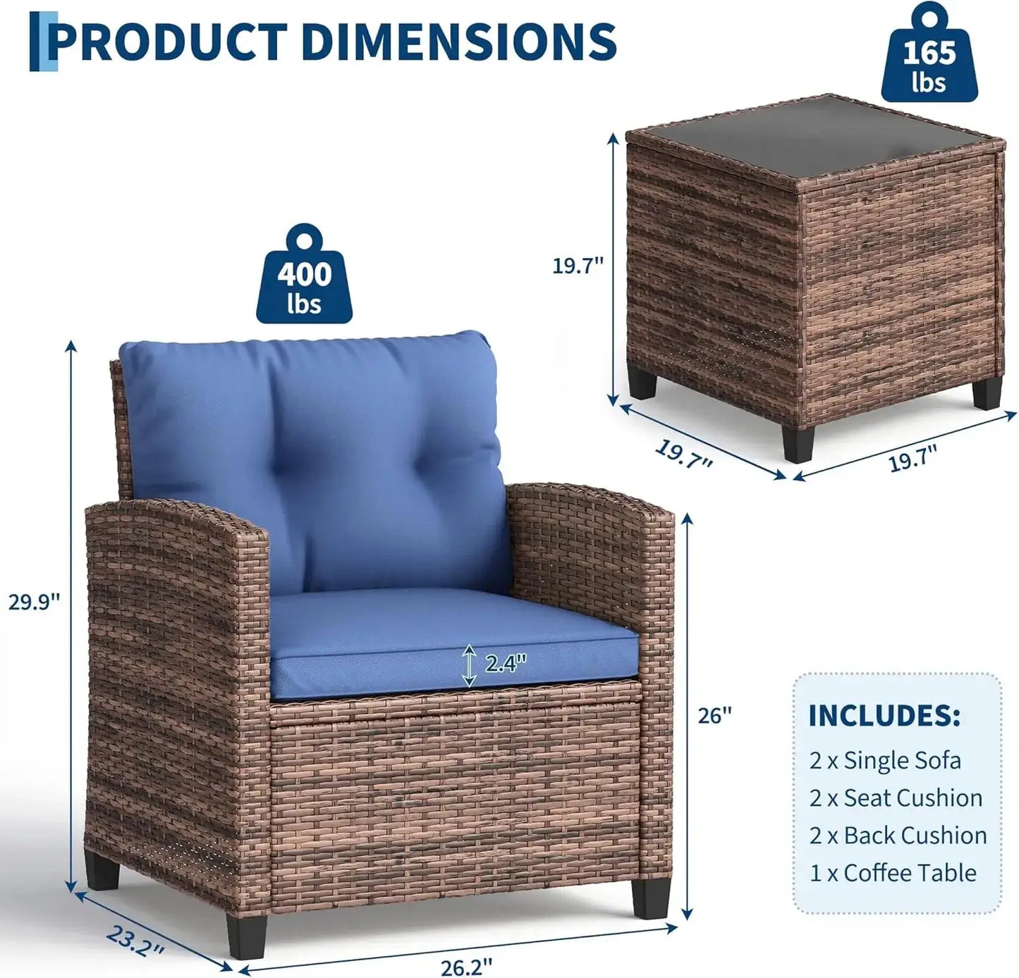 3-Piece Outdoor Patio Bistro Set – Gradient PE Rattan Chairs & Side Table – Compact All-Weather Wicker Garden Furniture for Balcony, Porch, Terrace, Small Spaces from PriceLows™