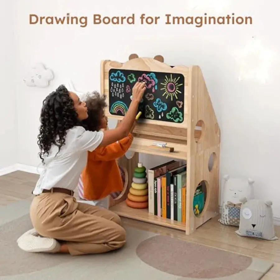 5 Tier Montessori Bookshelf with Toy Storage Large Toddler Bookshelf with Chalkboard Baby Bookcase Book Display Shelve for Bedr from PriceLows™