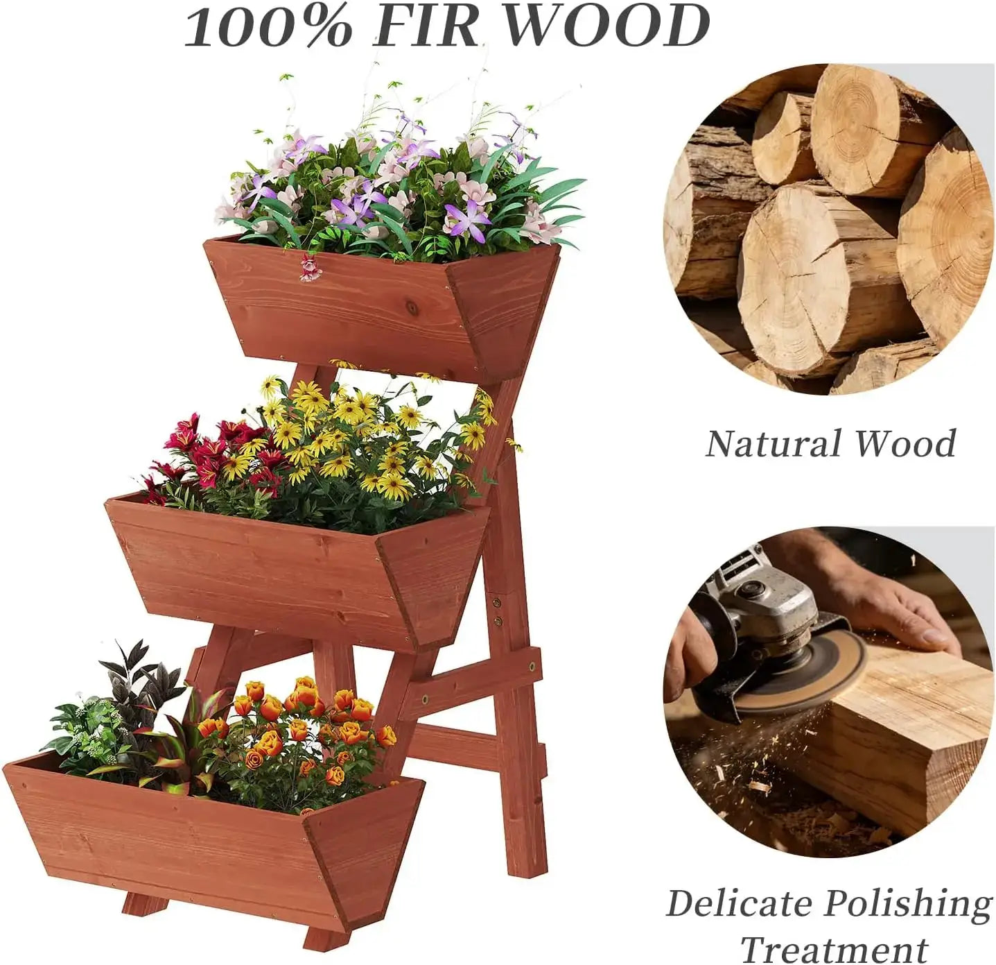 3-Tiers Wooden Raised Garden Bed,Wood Planter Box for Vegetable,Flower Rack,Flower Pot Stands,Indoor Outdoor Gardening P from PriceLows™