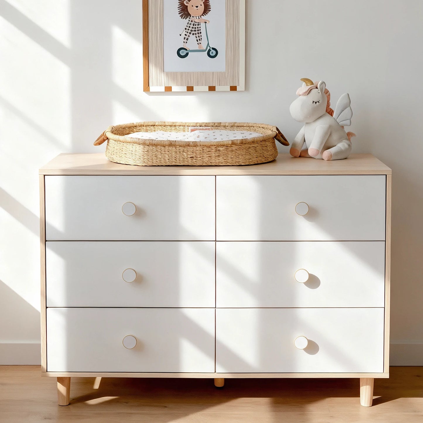 Baby Dresser | 6 Drawers | Solid Wood Legs | White Finish