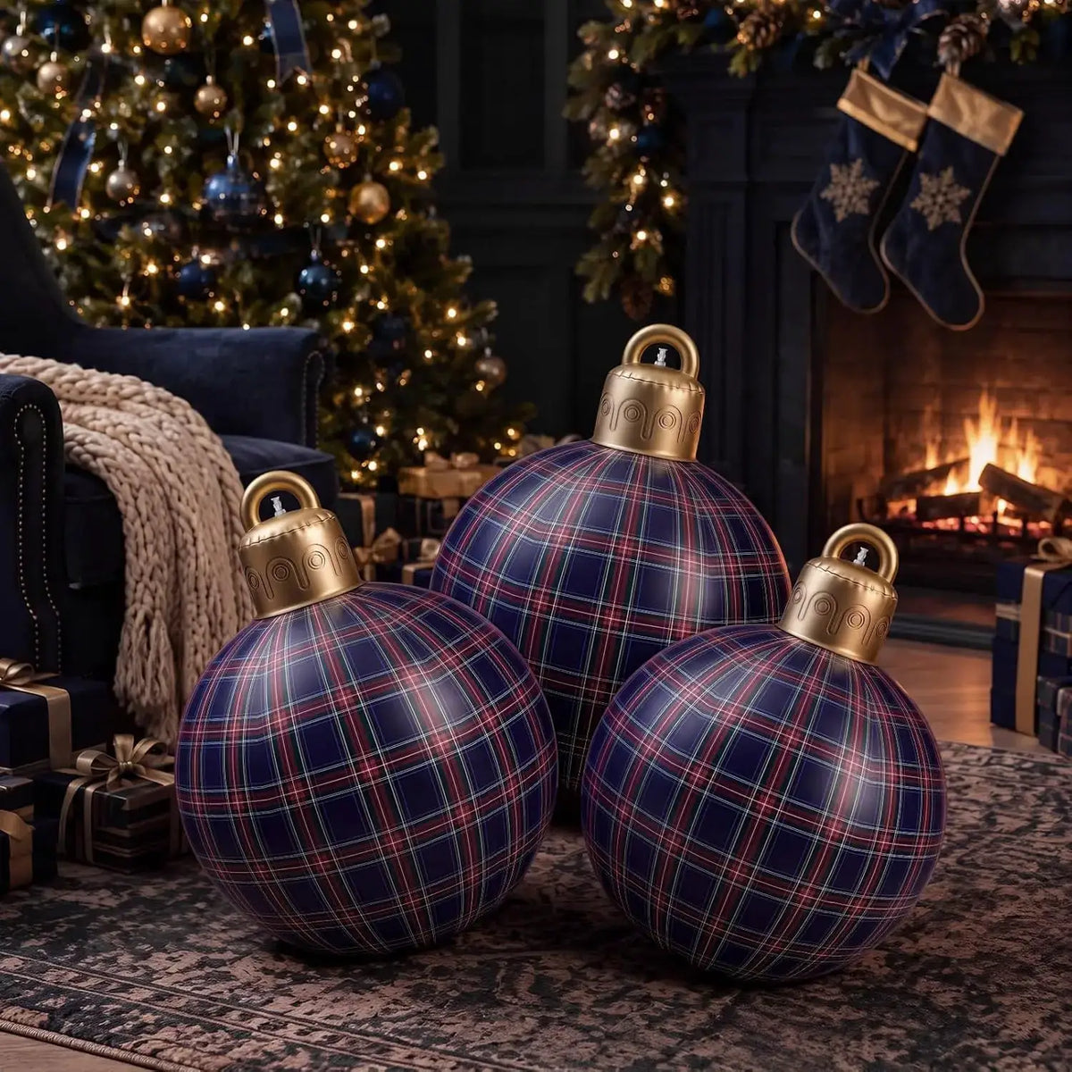 Christmas Inflatable Balls | Set Of 3 | 32 Inch | Tartan Pattern
