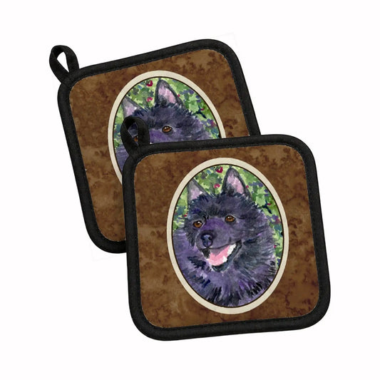 Pot Holder Set of 2 | Heat Resistant Quilted Hot Pads | 7.5 x 7.5 Inch | Schipperke