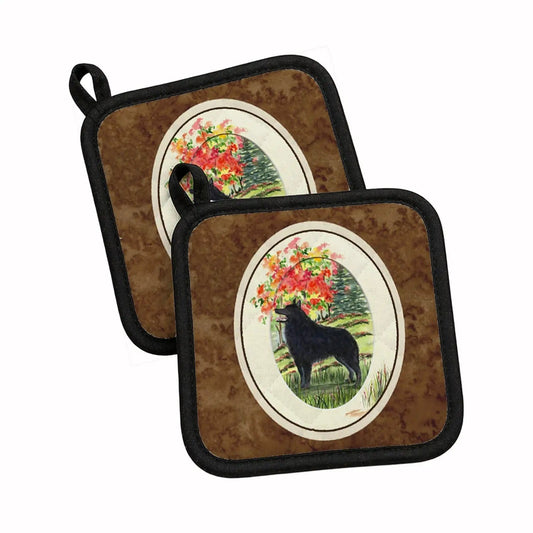 Pot Holder Set of 2 | Heat Resistant Quilted Hot Pads | 7.5 x 7.5 Inch | Schipperke (Style 2)