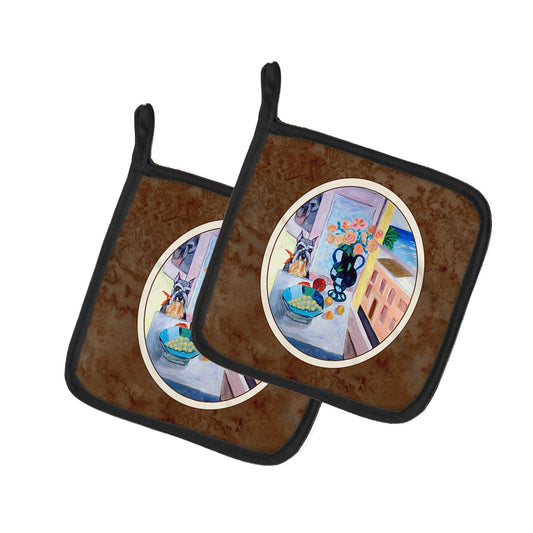 Pot Holder Set of 2 | Heat Resistant Quilted Hot Pads | 7.5 x 7.5 Inch | Schnauzer (Style 11)