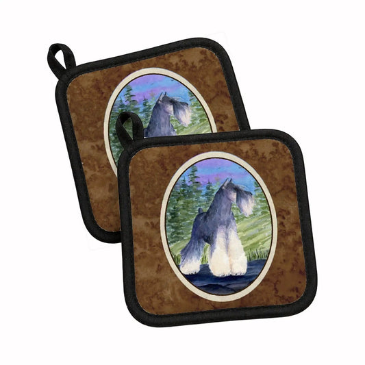 Pot Holder Set of 2 | Heat Resistant Quilted Hot Pads | 7.5 x 7.5 Inch | Schnauzer (Style 6)
