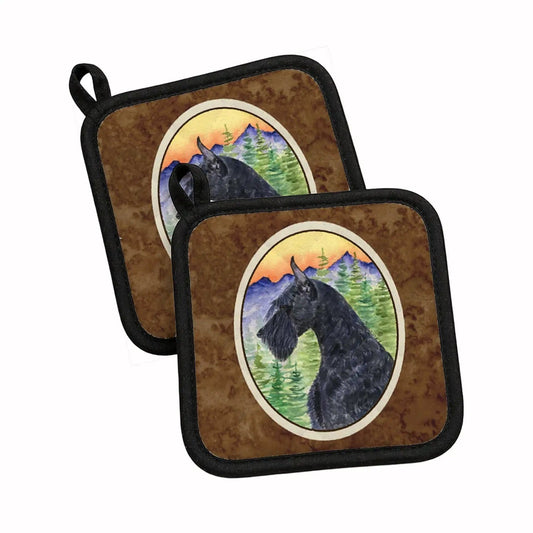 Pot Holder Set of 2 | Heat Resistant Quilted Hot Pads | 7.5 x 7.5 Inch | Schnauzer (Style 7)