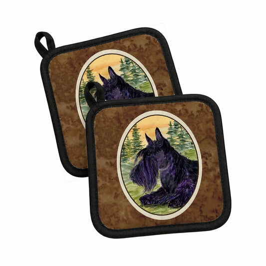 Pot Holder Set of 2 | Heat Resistant Quilted Hot Pads | 7.5 x 7.5 Inch | Scottish Terrier